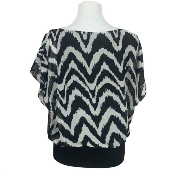 AB Studio Women's Black White Chevron Print Business Office Blouse‎ Size Small - Picture 3 of 8